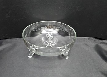 Vintage Footed Clear Glass Etched Bowl