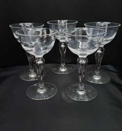 Gorgeous Set Of 5 Stemmed Crystal Cocktail Glasses With A Teardrop Saturn Optic In The Stem
