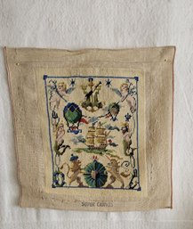 Vintage, Handmade Crewel Tapestry, Themed 'around The World In 80 Days'