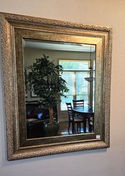 Stunning Gilded Gold Framed Beveled Mirror With Classic Embossed Pattern On Frame