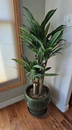 Large Jade-green Glazed Ceramic Potted Faux Dracaena Fragrans Plant