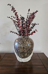 Striking Stone Vase Created With Formed Agate Blocks And White Ceramic Accent Wrap