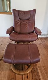 Authentic Stressless Maroon Leather Recliner And Ottoman. Made By Ekornes (A Division Of Stressless)