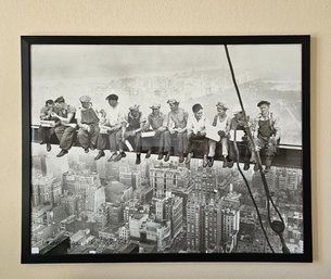 Unique Super Big Black And White Framed Print: 'Lunchtime Atop A Skyscraper' With A Black Frame.