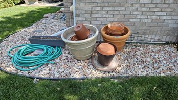 Set Of Terracotta And Plastic Garden Planters Plus Window Box And Garden Hose