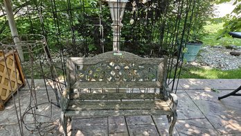 Lovely Trellis With Iron Plant Stand & Iron Plant Hanger Plus Sun Catchers And Child's Bench