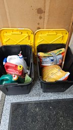 Two Sturdy Plastic Storage Containers With Lids Full Of Weed Killer (tub 1) And Ice Melt (tub 2)