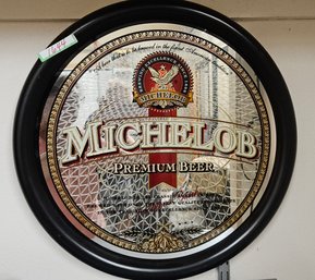 Retro Michelob Mirror With Black Plastic Frame. 21' Diameter.