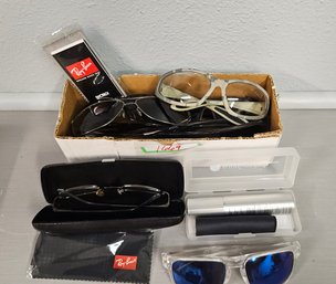 Box With Large Collection Of Quality Late Model Sun Glasses, Reading Glasses, And More