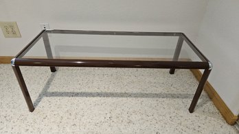 Metal Framed Glass Top Coffee Table With Chrome Corners