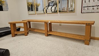 Stunning Set Of Oak Slatted Architectural Vintage Benches. Very Rare Design!