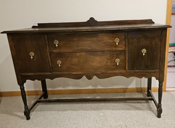 Lovely Antique Sideboard / Buffet Table  With Two Drawers And Antique Brass Hardware In Good Condition