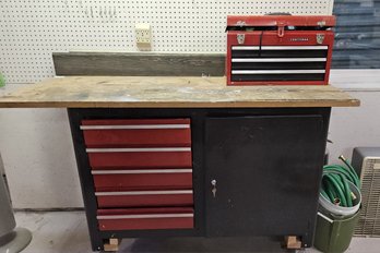 Large Rolling Tool Chest/Workbench With 5 Drawers And Lockable Storage Cabinet - Contents Included!