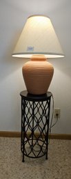 Beautiful Terracotta Themed Ceramic Lamp With Shade - Includes Metal Stand Lamp