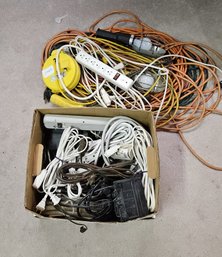 HUGE Collection Of Long Extension Cords, Work Lights (3), Power Strips, Various Timers For Lights/sprinklers