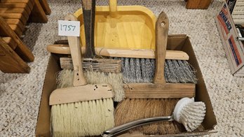 Box Of Wood Handled Natural Brushes For Shop Clean Up, Etc.