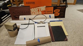 Collection Of Rolls Of Paper (craft Paper, Drawing Paper, Etc.)  Plus Entineering And Regular Lined Notepads