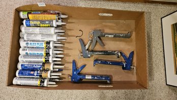 Large Collection Of Caulking Products Mostly Brand New, Plus Four Caulk Guns.