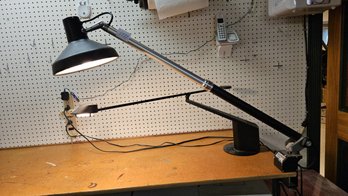 Two Desk Lamps: Designer Work Light With Ultra Mod Lines And Industrial Drafting Lamp By Vemcolite