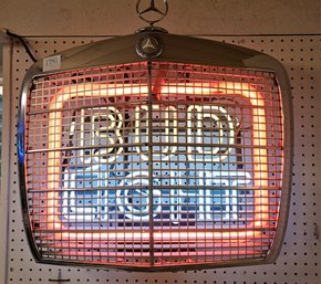 Vintage Neon Bud Lite Sign With Authentic Mercedes Benz Grill Front-Truly One Of A Kind!