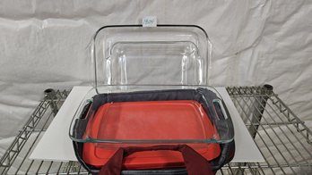 Desirable Set Of Three Pyrex Baking Pans And Carrying Case - One Has Seal Tight Plastic Lid