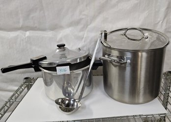 Extra Large Kirkland Stock Pot With Lid, Ladle And Presto Stove-top Pressure Cooker