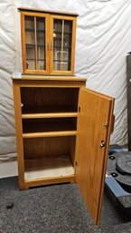 Small Oak Cabinet With Three Shelves And Small Curio Cabinet