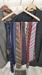 Three Men's Wool Blend Suits And Two Beautiful Wool Blend Suit Jackets, Plus Large Collection Of Neckties