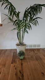 Beautiful Cream Colored Ceramic Planter With Faux Palm Tree