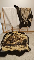 Nice Set Of 3 Throws, Including  Soft Off White Pottery Barn And 2 Animal Prints