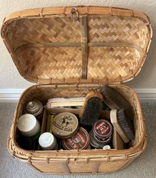 Vintage Antique Hand-woven Picnic-style Reed Basket With Dome Top- Contents Included