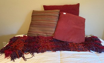 Set Of Three Decorative Pillows And Bed Runner