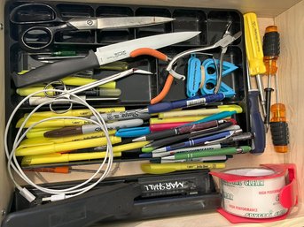 Plastic Organizer With Various Office Supplies