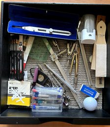 Drawer Of Professional Draftsman Compasses And Misc Drafting Supplies