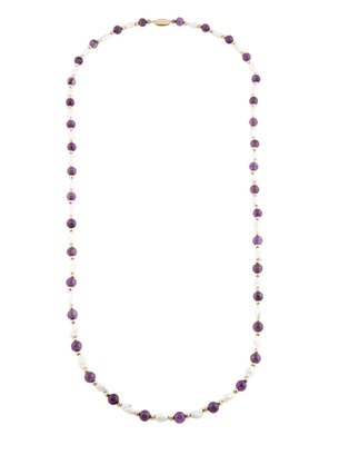 STUNNING 30 INCH 14K SOLID GOLD PEARL AND PURPLE KUNZITE NECKLACE