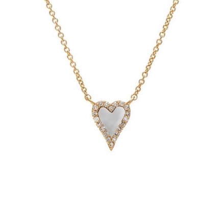 GORGEOUS 14K MOTHER OF PEARL DIAMOND HEART NECKLACE NEW