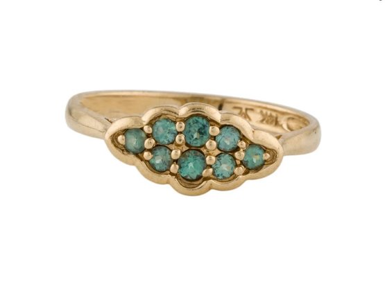 14K YELLOW SOLID GOLD GREEN SAPPHIRE RING