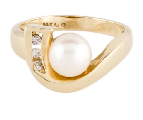 HEAVY 14K SOLID GOLD PEARL DIAMOND RING