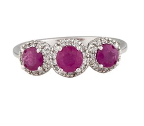 GORGEOUS 14K SOLID WHITE GOLD RUBY & DIAMOND RING