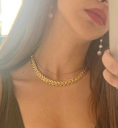 STUNNING 14K SOLID GOLD LINK CHOKER NECKLACE 44.2g