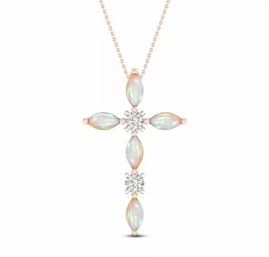 18K PLATED ROSE GOLD OPAL CROSS NECKLACE