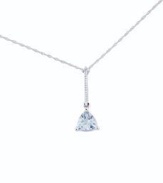 STUNNING 14K AQUAMARINE DIAMOND DROP NECKLACE