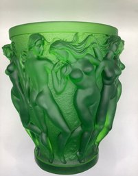 LALIQUE CRYSTAL GREEN BACCHANTES VASE LARGE *Not Authenticated