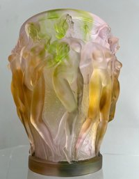 LALIQUE VINTAGE XL CRYSTAL VASE PINK GREEN OMBRE *Not Authenticated
