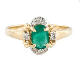 STUNNING 14k GOLD EMERALD DIAMOND RING