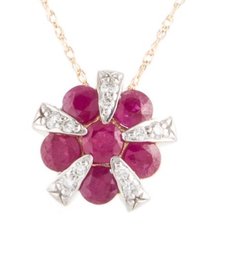 14K RUBY AND DIAMOND PENDANT NECKLACE