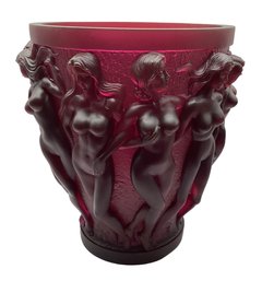 LALIQUE CRYSTAL RED BACCHANTES VASE LARGE *Not Authenticated