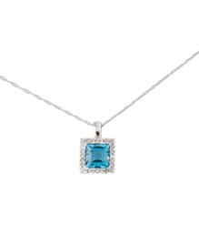 14K WHITE GOLD TOPAZ/DIAMOND PENDANT NECKLACE