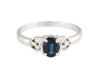 GORGEOUS 14k WHITE GOLD SAPPHIRE DIAMOND RING