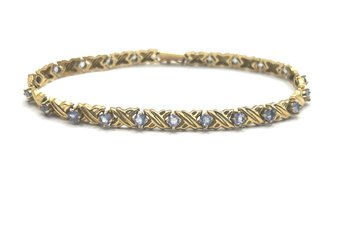 STUNNING HEAVY 14K SOLID YELLOW GOLD TANZANITE X BRACELET 6.9G